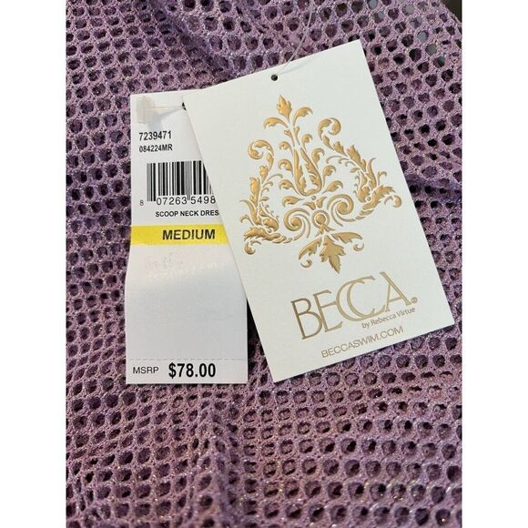 Womens M Pink Metallic Long Sleeve Swim Cover Up Open Weave Mesh Pullover NWT - Picture 5 of 6